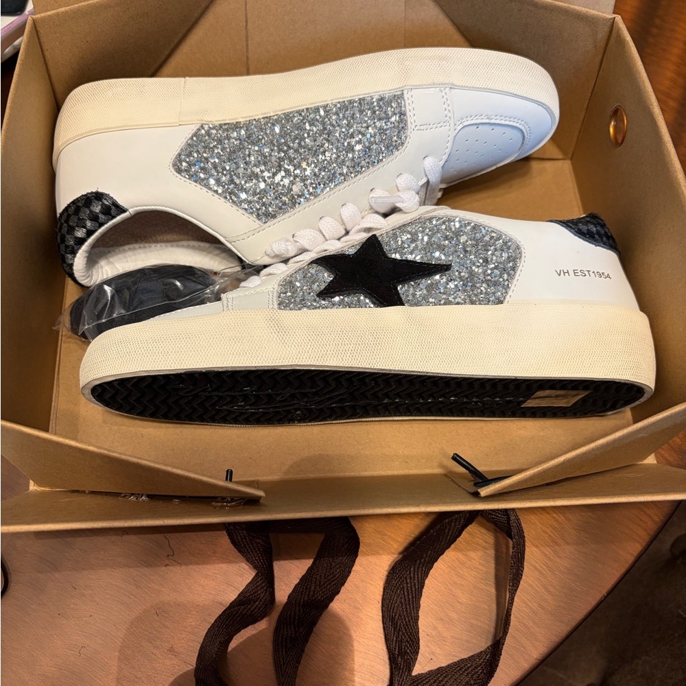 Vintage Havana Silver Glitter and Black Star Sneakers